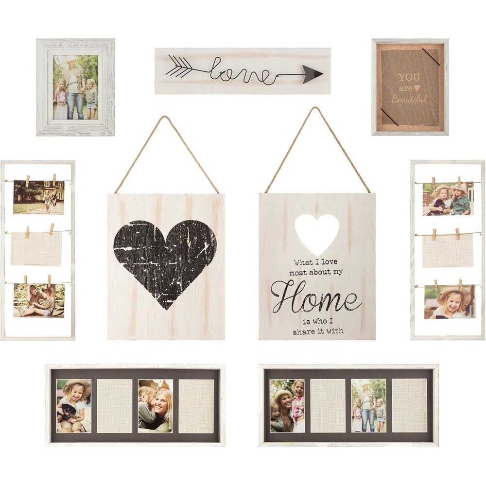 Gallery Perfect 9 Pc Rustic Whitewash Collage Picture Frame Wall Gallery Kit NEW